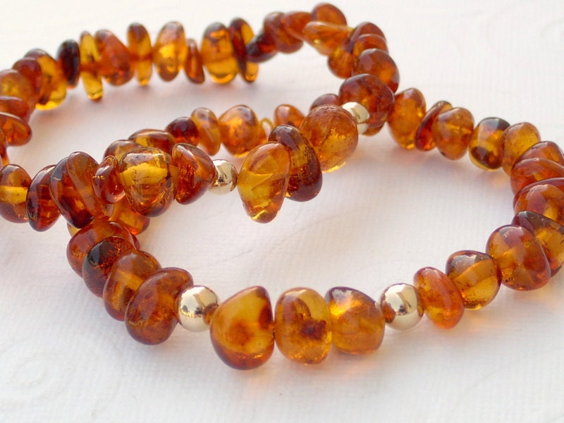 Genuine Honey Baltic Amber Gold Filled Stretch Bracelet