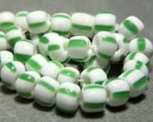 Vintage White with Lime Green Stripes 4mm Glass Spacer Beads (100)