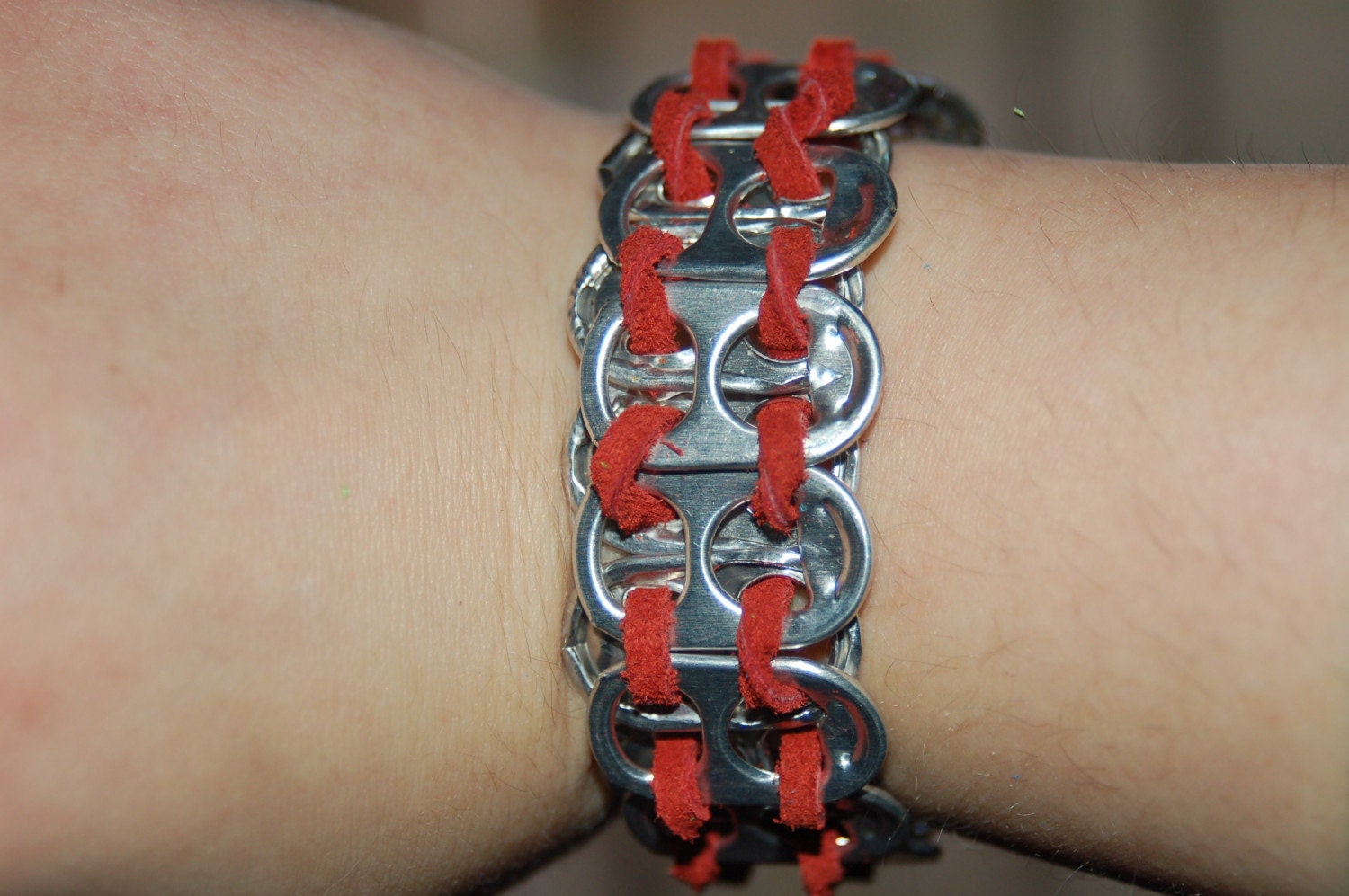 red leather pop top bracelet