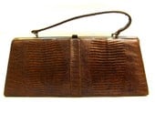 Vintage Lizard Purse Reptile Skin Espresso Chocolate