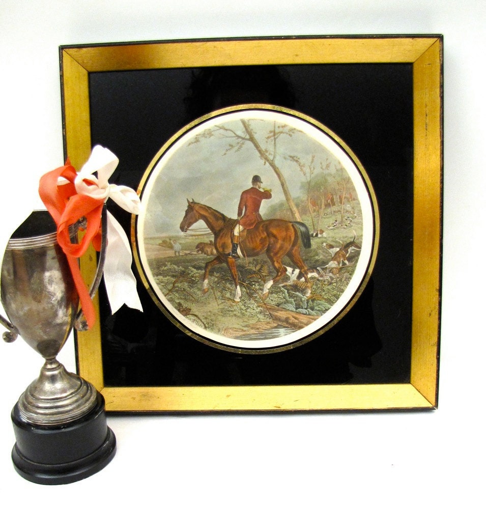 Vintage Fox Hunt Lithograph Print Equestrian Decor