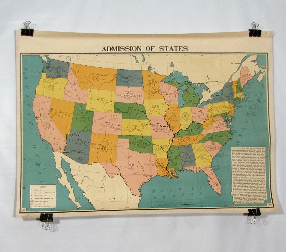 3ft x 4ft Vintage Industrial School US Wall Map printed in 1948 Double Sided 4 Color Lithography