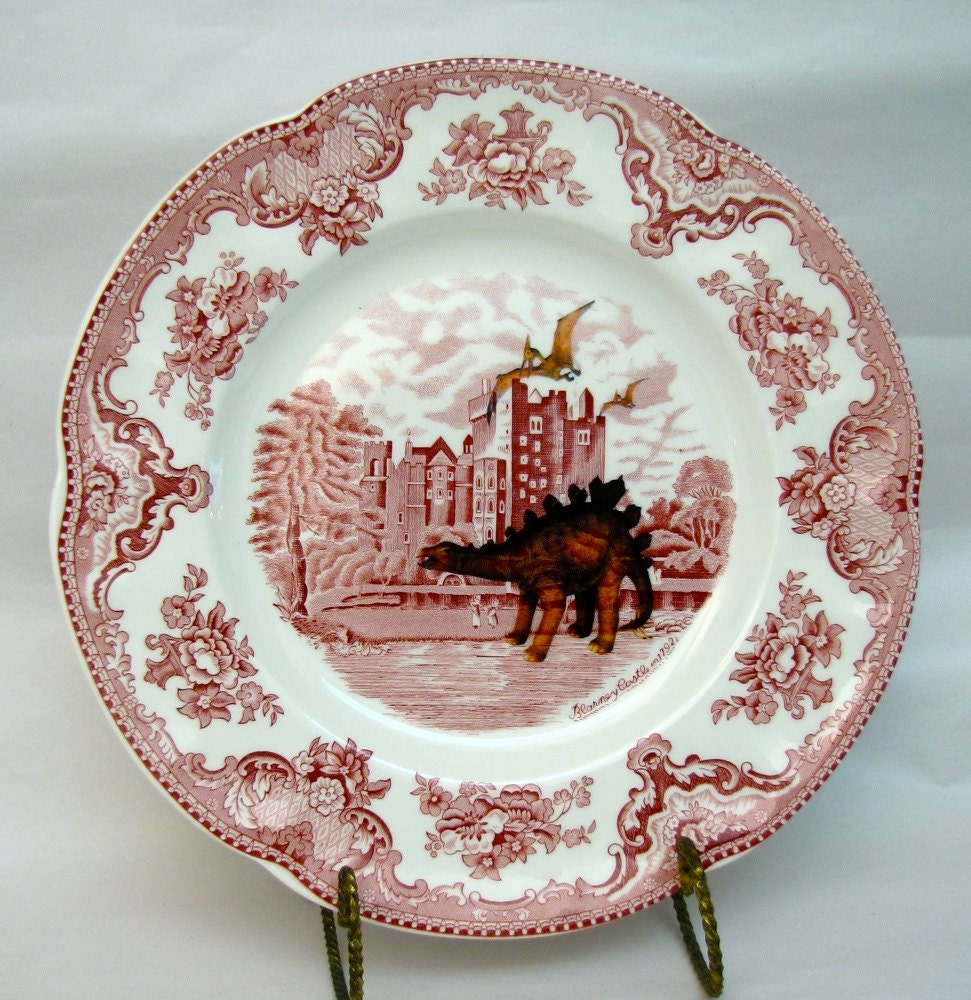 English Transferware Prehistoric Victorian English Countryside altered vintage plate Dinosaurs and Natural History