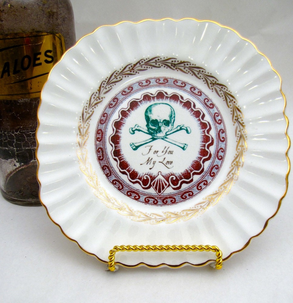 Poison Plate Victorian Halloween Skull and Cross Bones For you my love Chase and Scout Altered wall plate