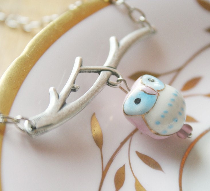 Owl Necklace... "Semi Charmed Kinda Life in Pink and Blue"