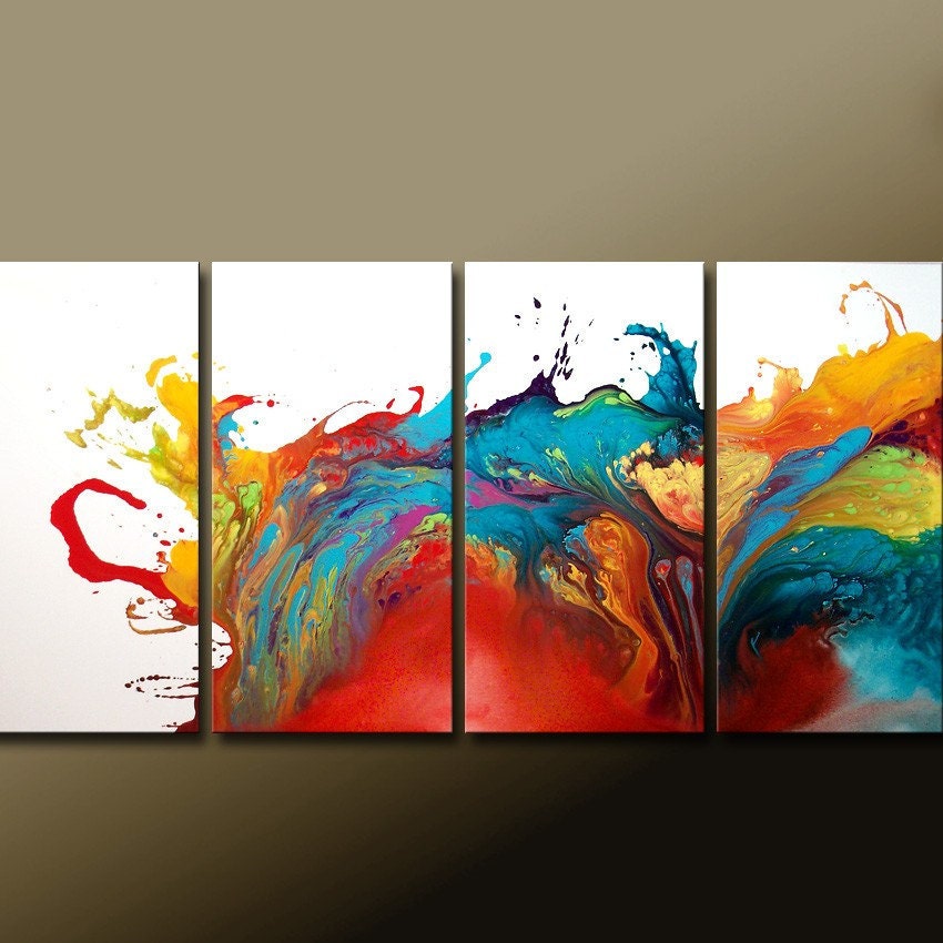 ABSTRACT Canvas Art Painting - Huge 4pc Original Custom Made to Order Modern Contemporary Fine Art Painting by Destiny Womack - dWo - 72x36