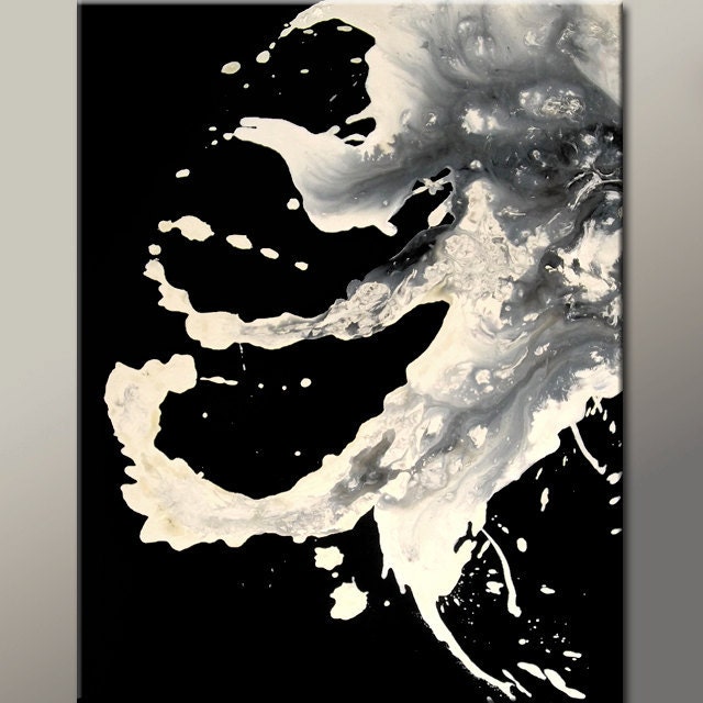 Abstract Painting 18x24 Original Black & Ivory Contemporary Canvas Art by Destiny Womack - dWo - Distant Memories