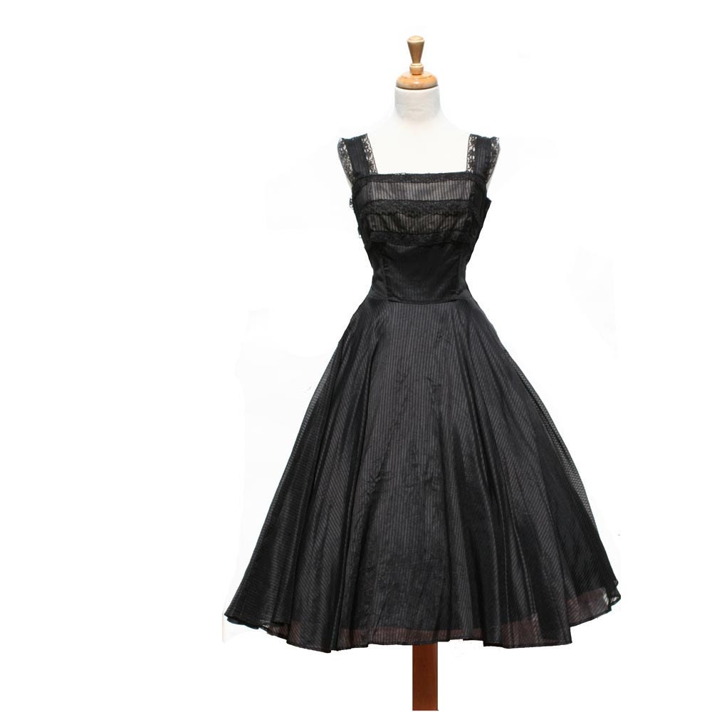 Vintage Black Cotton Sheer Dress