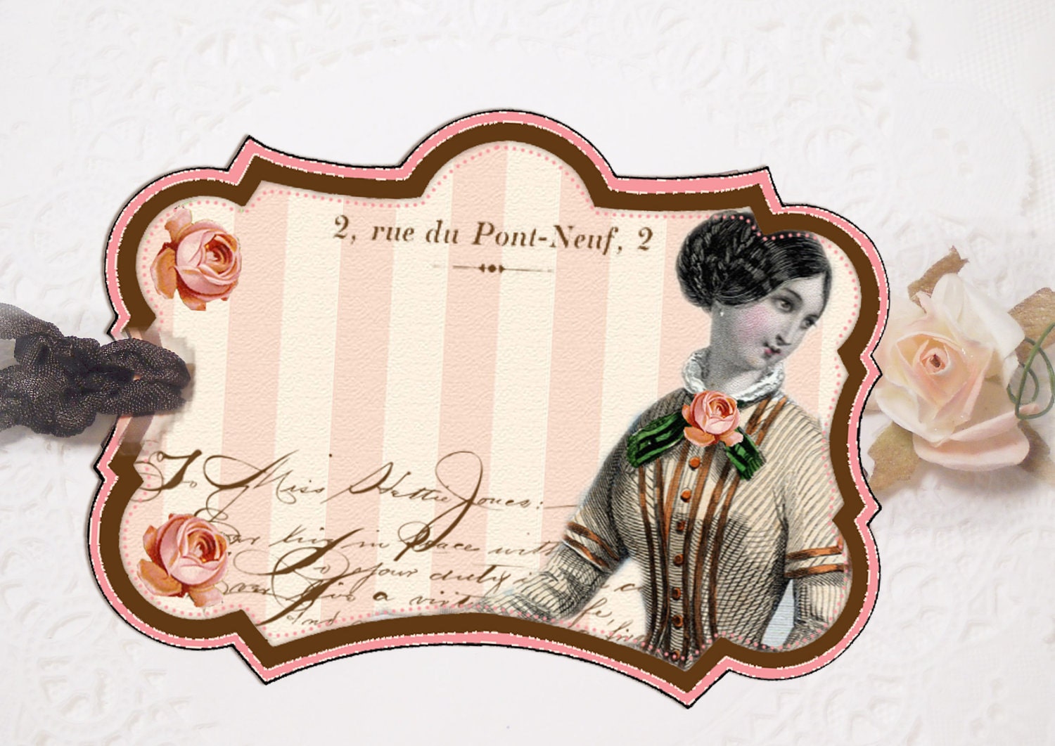 Paris Beauty Tags Romantic Paris Gift Tags French Paris Pink Rose Pink Stripe