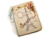 Paris Travel Journal, Eiffel Tower, Moleskine Photo Journal, Flea Market Journal, Souvenir journal, Moulin Rouge, Handmade Art Journal