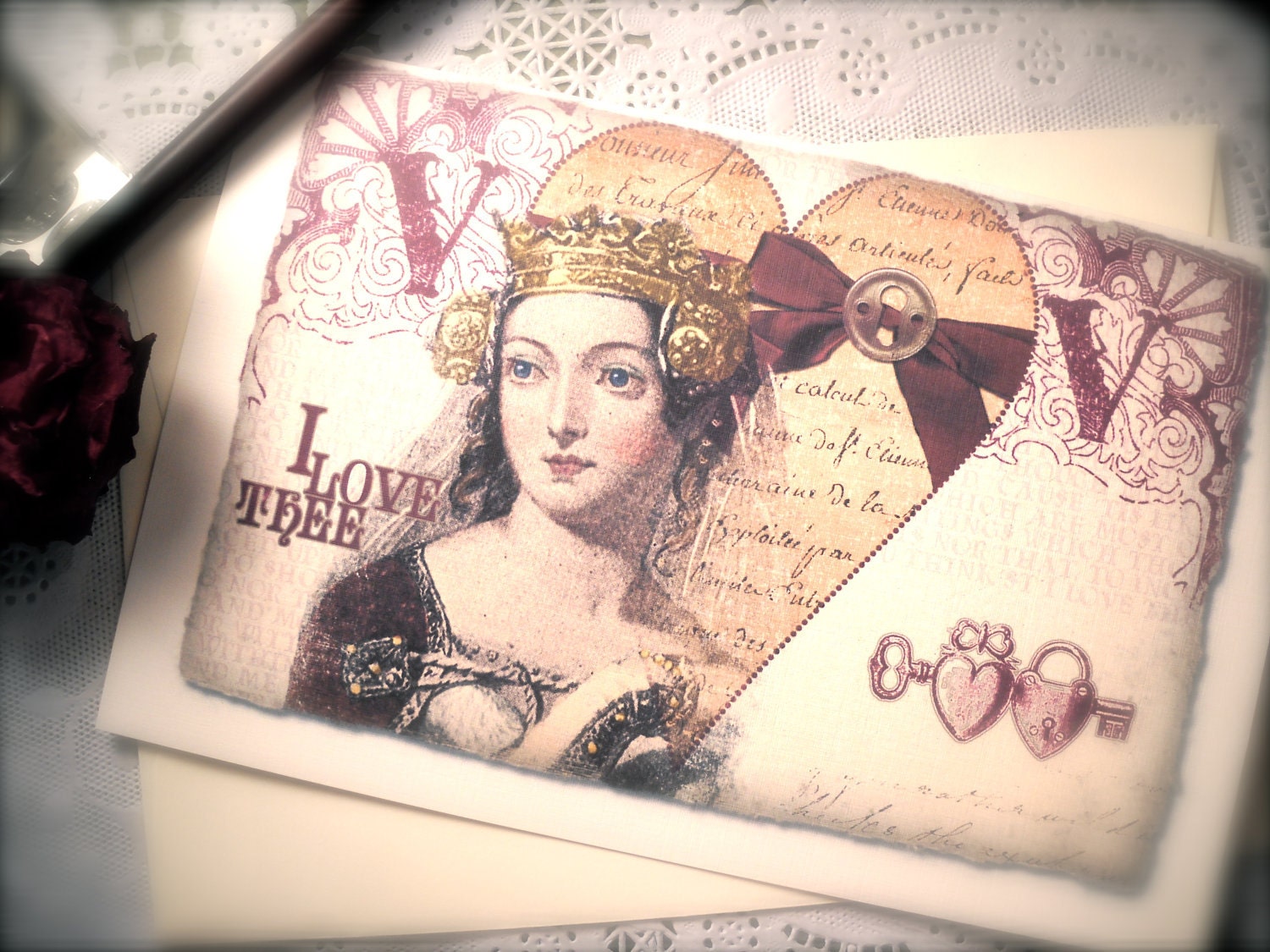 Medieval Valentine Queen Card Lock Heart I love Thee by ...