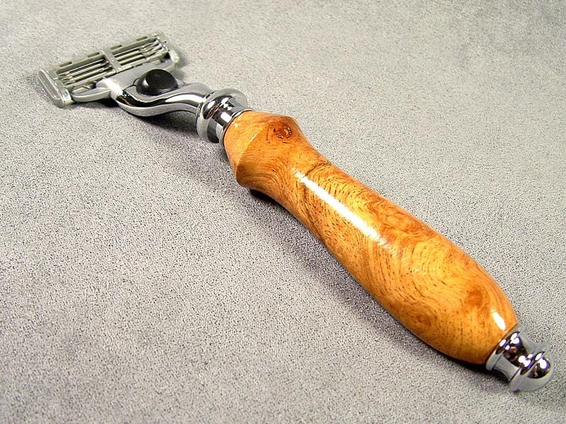 Razor Handle Gillette Mach 3 Afzelia Burl Wood with Chrome Hardware Shaving Handle