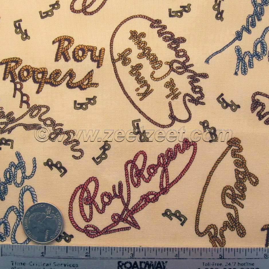 ROY ROGERS Fabric Rope Script Writing Cream Ecru Happy Trails Quilt Fabric - 1/4 Yard Fat Quarter RARE and Out of Print