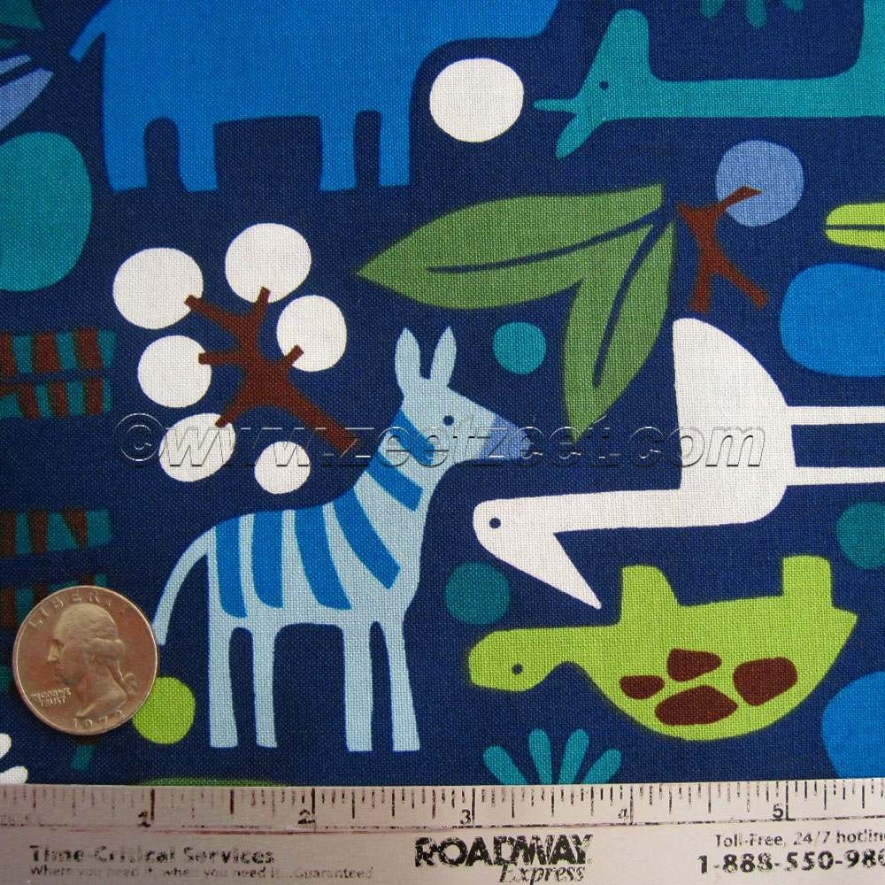 Alexander Henry 2-D ZOO NAVY Blue Mod Animals Quilt Fabric 1 Yard