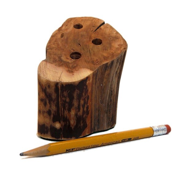 Rustic Wooden Pencil Holder by radioactivealchemist on Etsy
