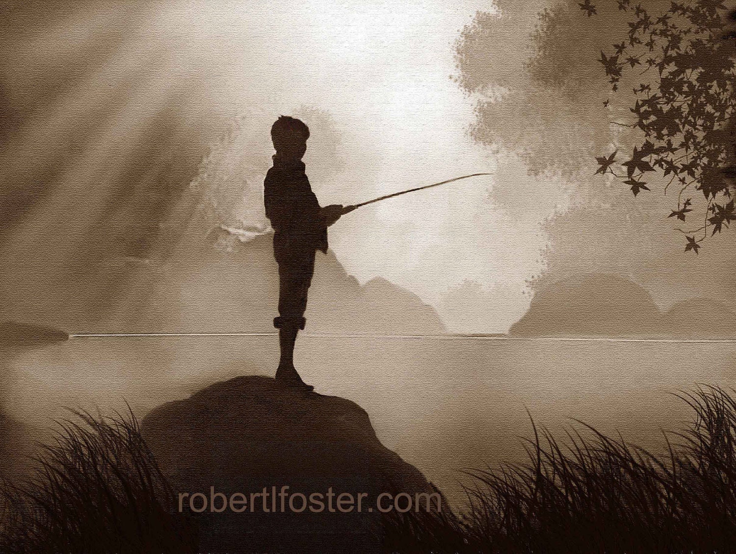 fishing, fishing art, fishing boy, FISHING HOLE, boy, boy fish, painting, print