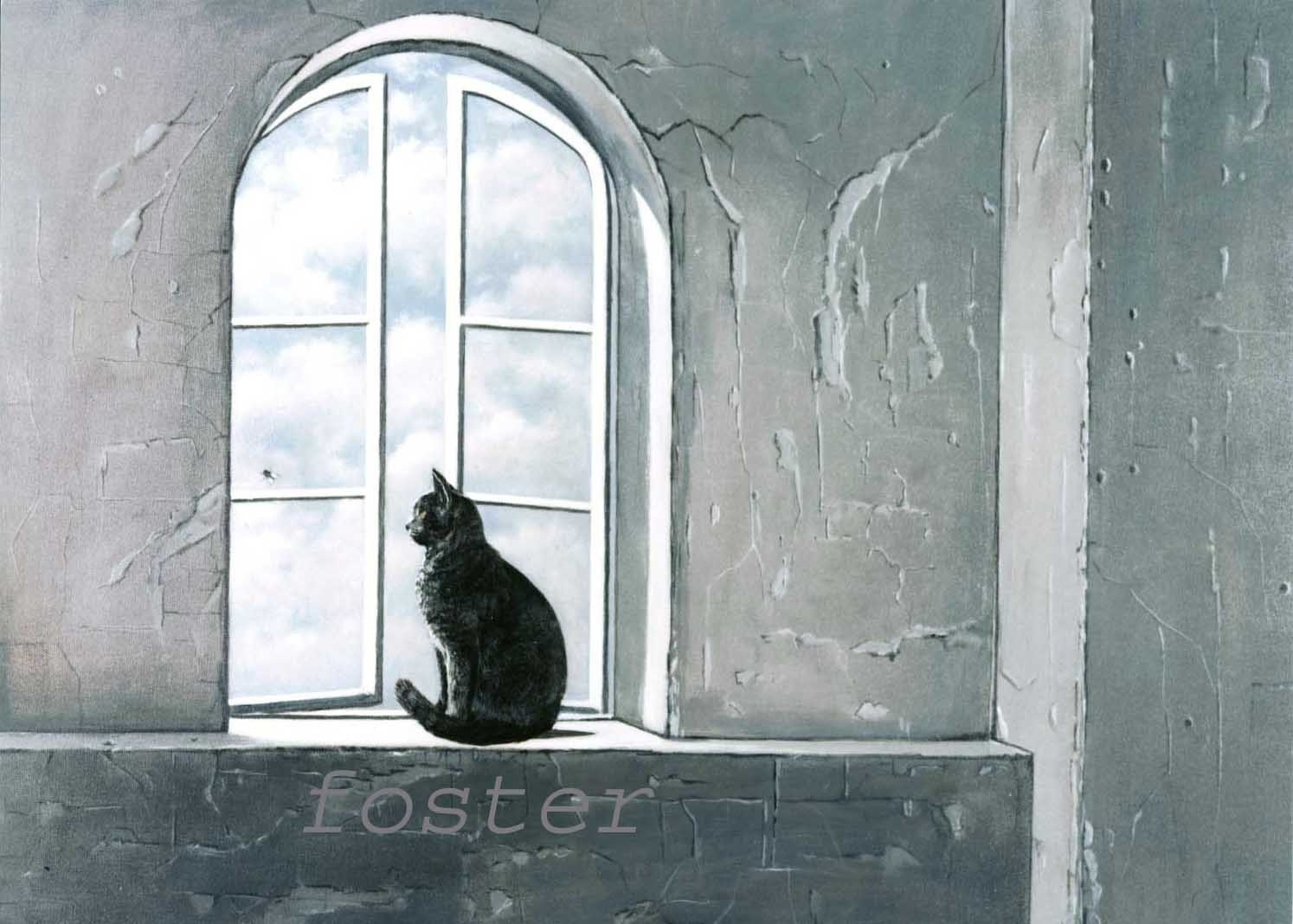 cat art, kitty, kitten, FLY WATCHING 8x10 print from Original Oil Painting