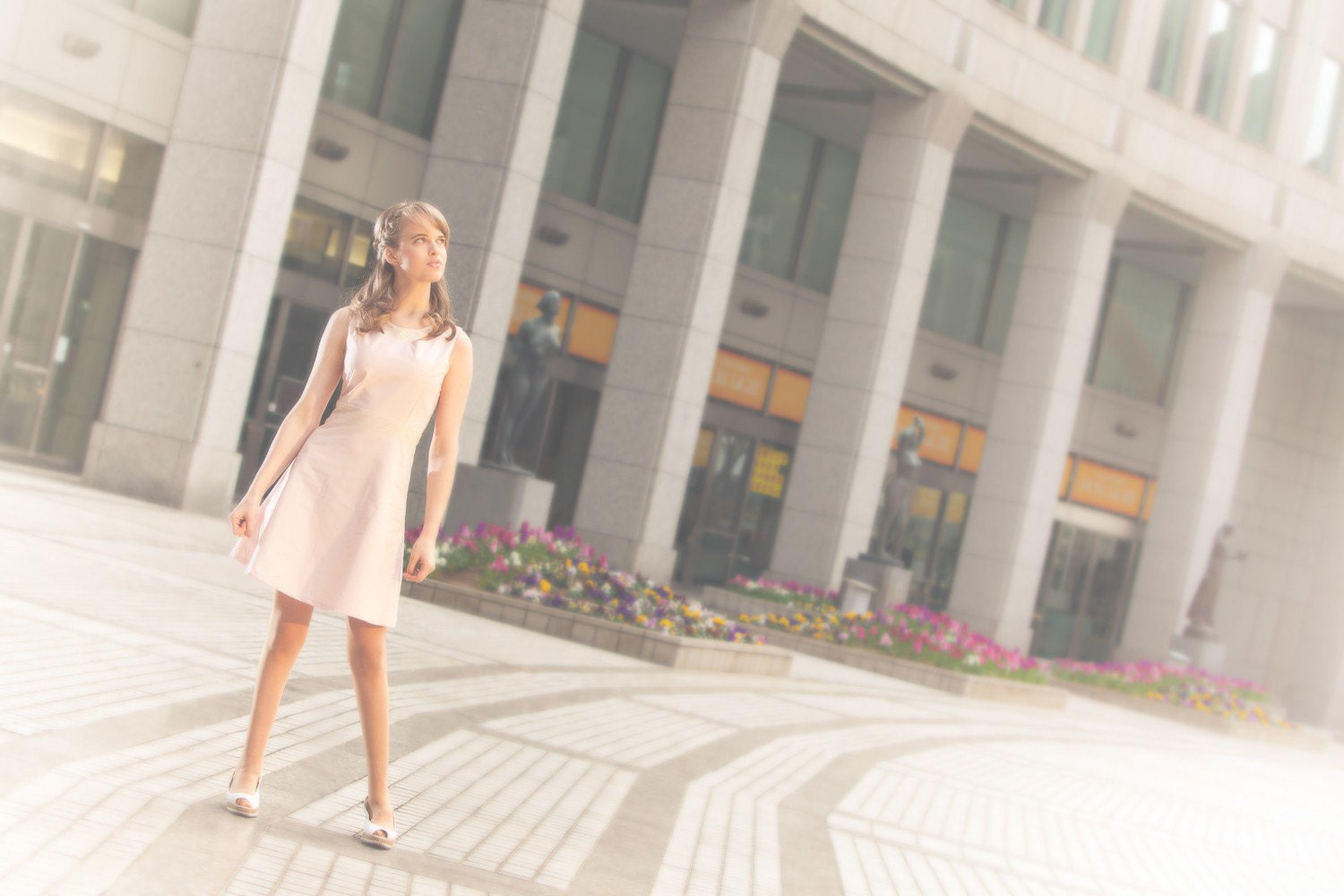 SALE Choker Cut Out Dress - Pink and Cream Lace - A Line Skirt - S