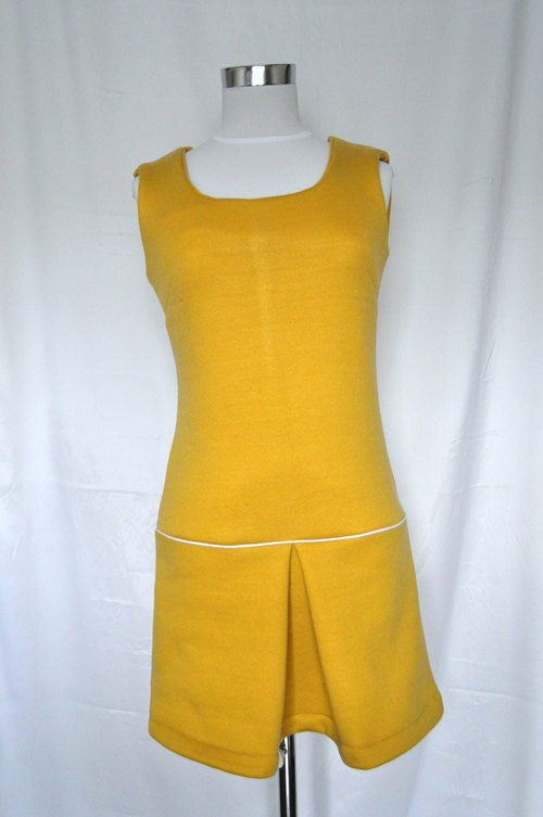 60's Inspired Drop Waist Mustard Yellow Mini Dress