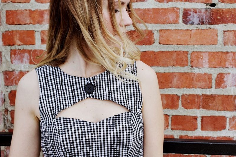 SALE Sweet Heart Neckline Cut Out Dress - Gingham Check - S