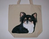 Reusable canvas tote with handpainted Long Hair Chihuahua
