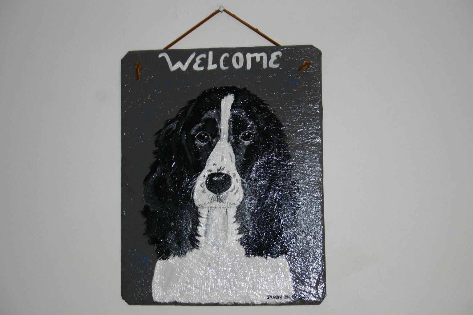 English Springer Welcome Slate (black and white)