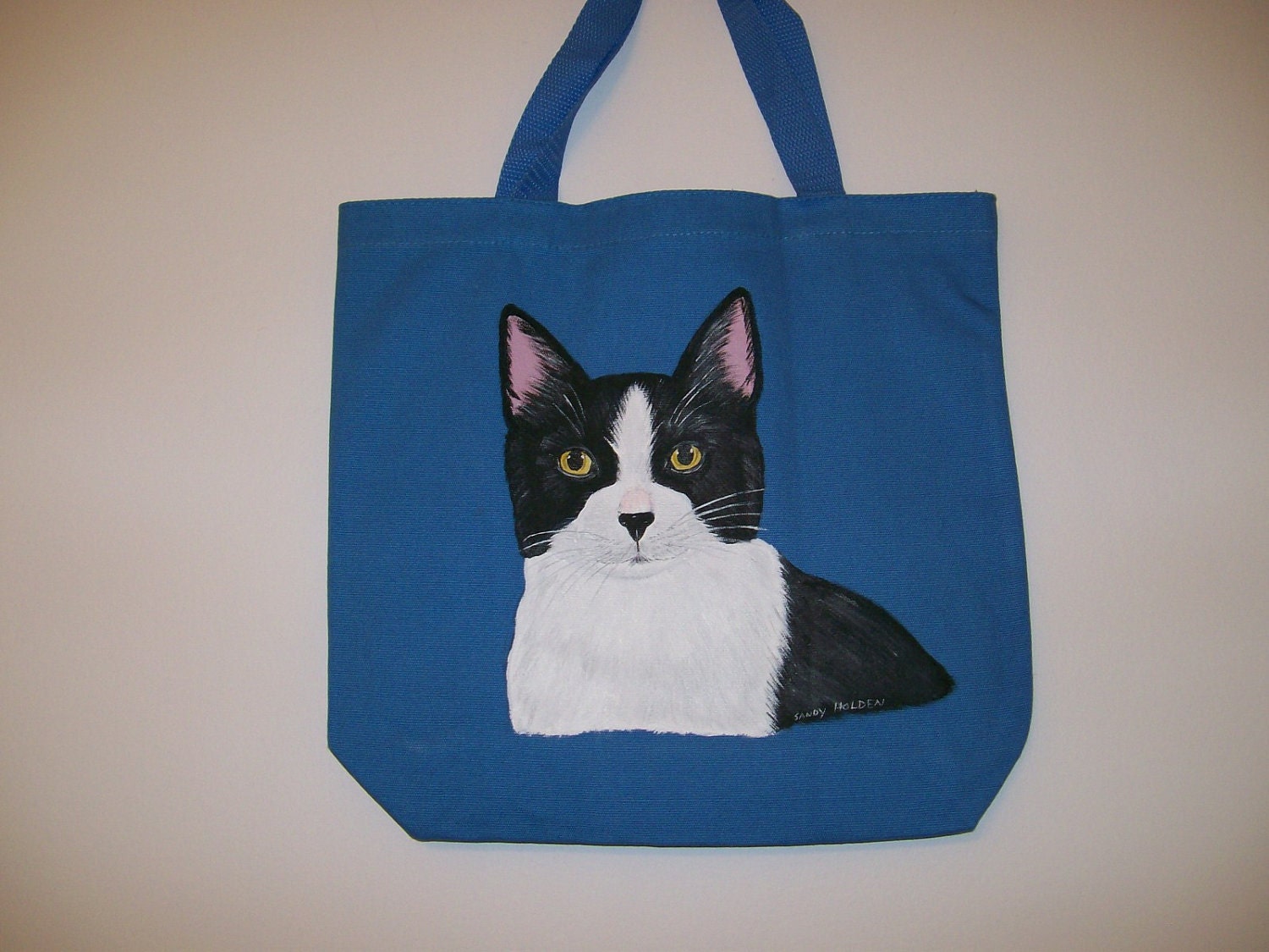 Reuseable canvas tote with Black and white cat