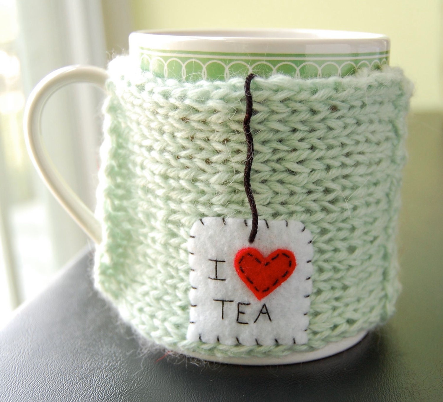 Personalized Tea Mug Cozy - Mint Green Custom Coffee Cosy