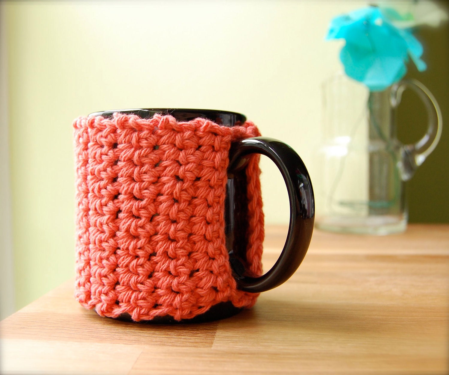 Wakey Coffee Mug Cozy Tangerine Crocheted Tea Cup Cosy Made to Order