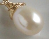 White Pearl Tear drop Pendant, Wire Wrapped in 14k Gold Fill, Single Pearl Drop, Add on Pendant, Removable Charm, Pearl Drop