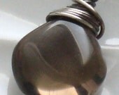 Smoky Quartz Smooth Briolette Pendant - Wire Wrapped in Oxidized Sterling Silver