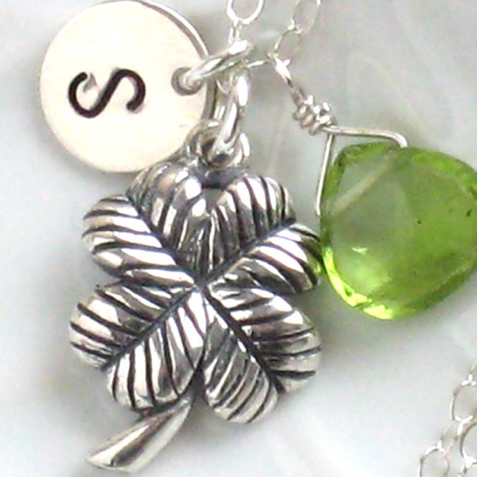 Silver Four Leaf Clover Shamrock Necklace, birthstone, personalized, good luck, lucky necklace, bridesmaid gift