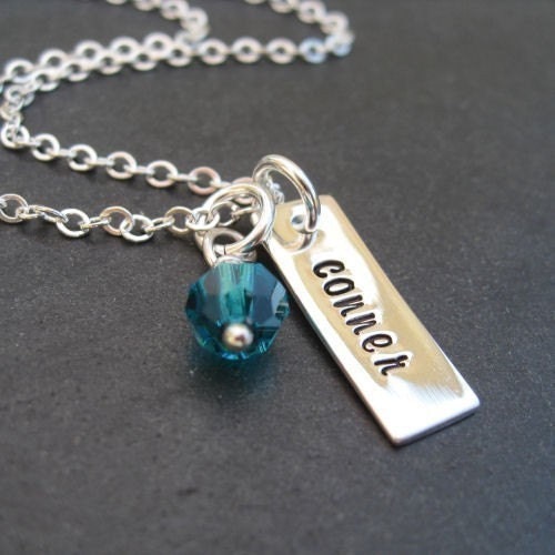Hand Stamped Jewelry Personalized Necklace Tag and Birthstone