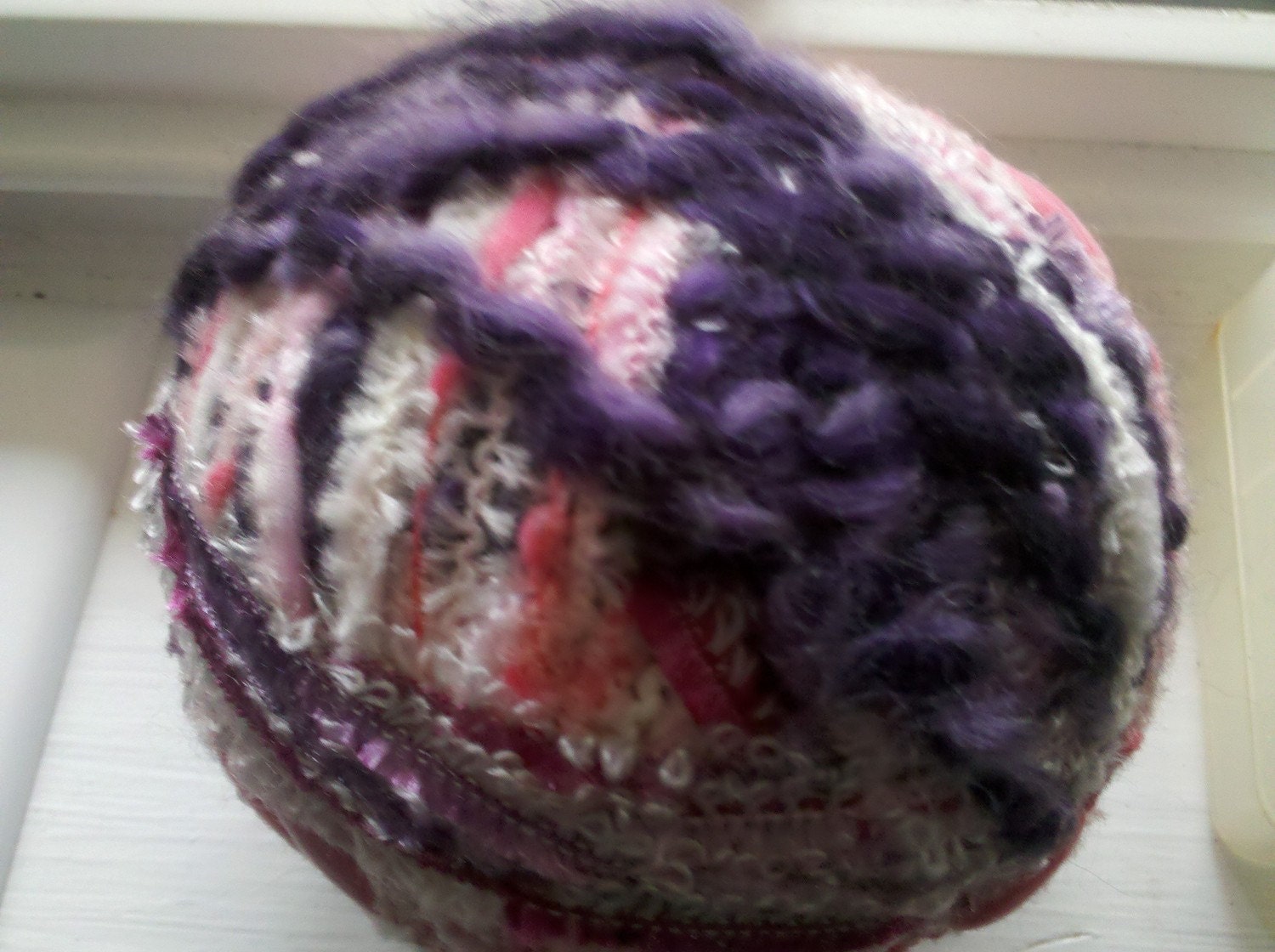 pink and purple HAND TIED yarn ball