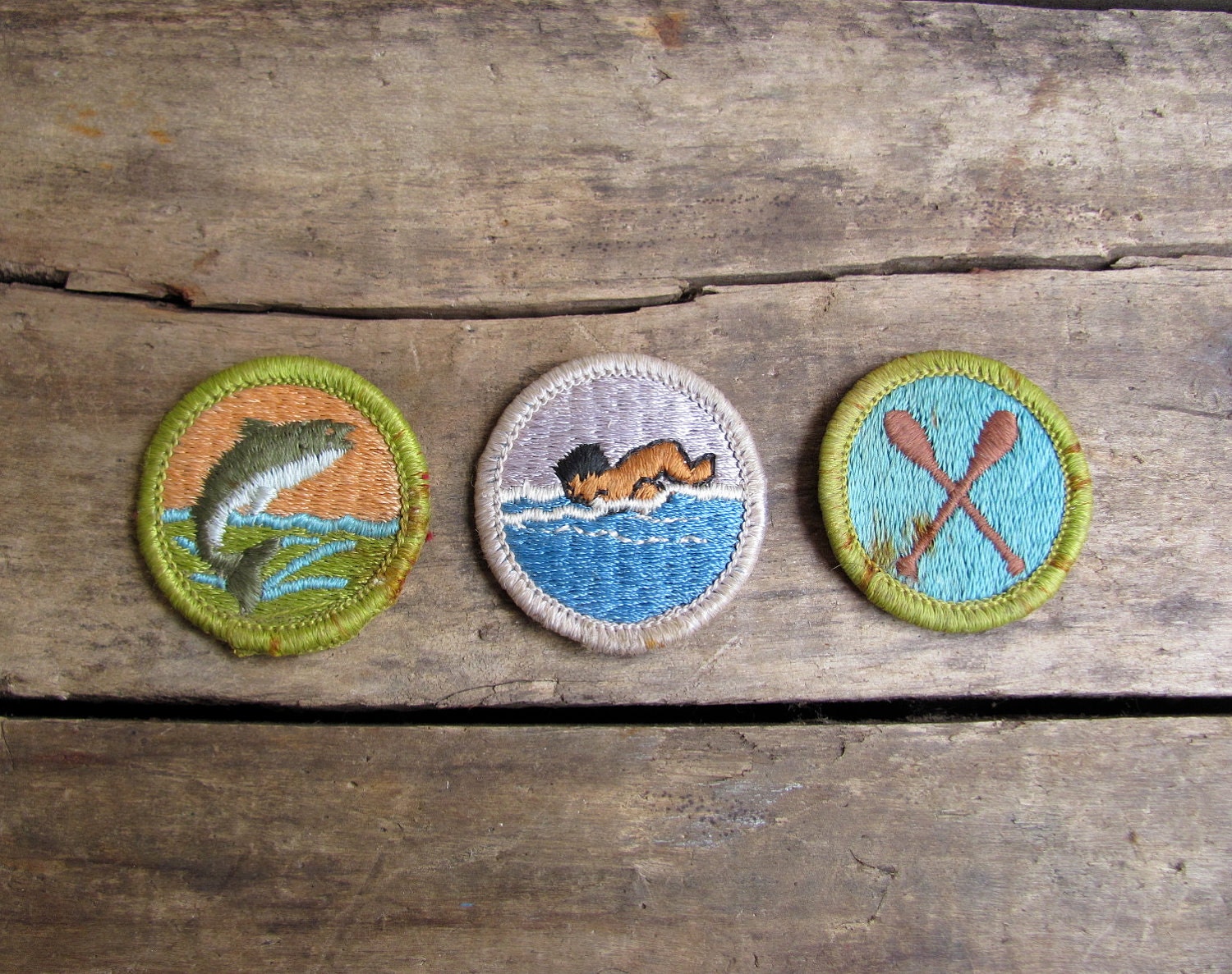 vintage c. 1960s set of three Boy Scouts badges // Water Sports