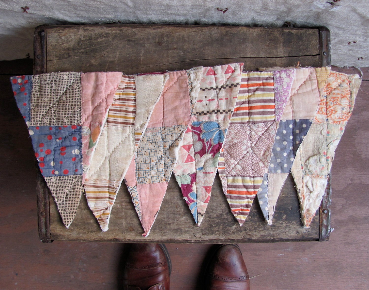 vintage 1930s Depression Era quilt scraps bunting flags (collection 1)