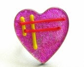 Big Pink Heart Fused Glass Ring