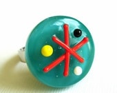 Round Awesome Asterisk Fused Glass Ring