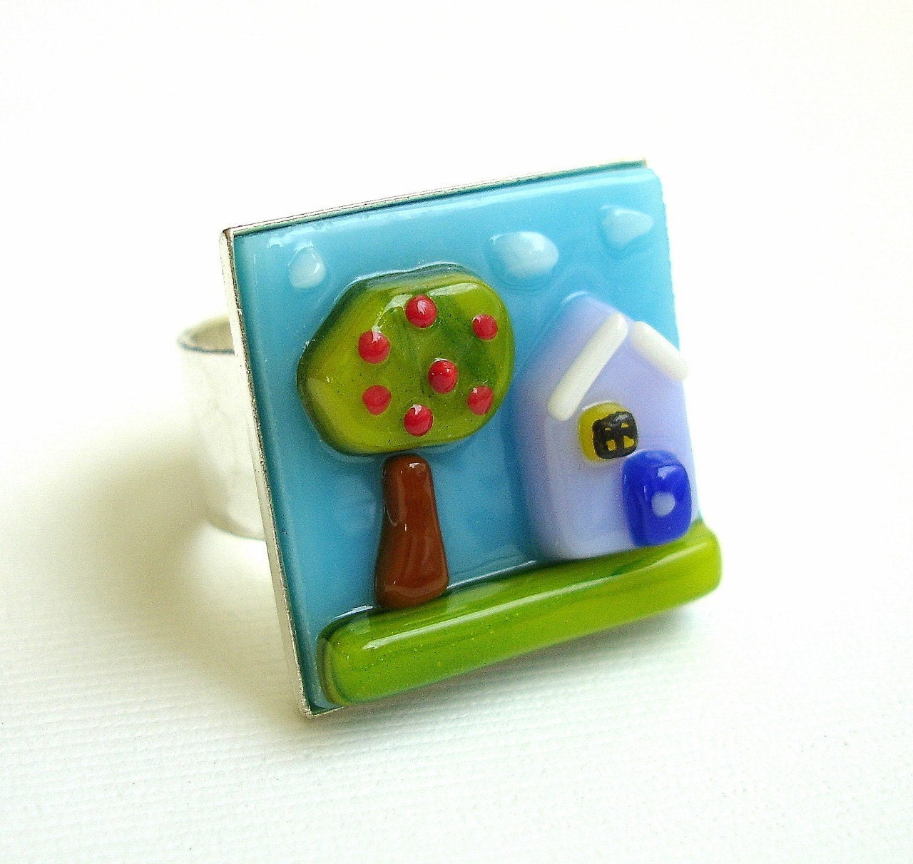 My Purple House Fused Glass Adjustable Ring