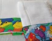 Burp Cloths Frog Print Two Different Fabrics Set of Two Monogrammed