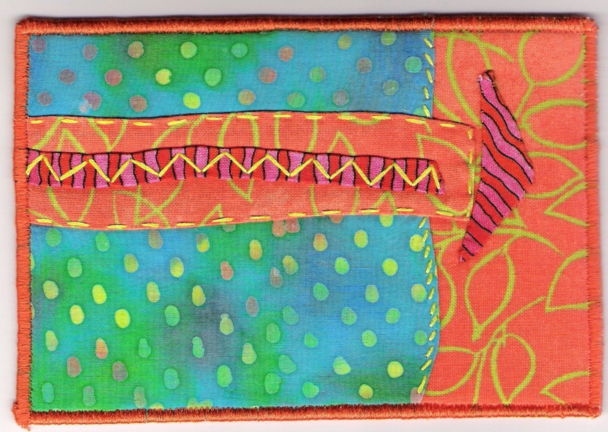Fabric Postcard Abstract Art OOAK Fiber Art Four Inches x Six Inches