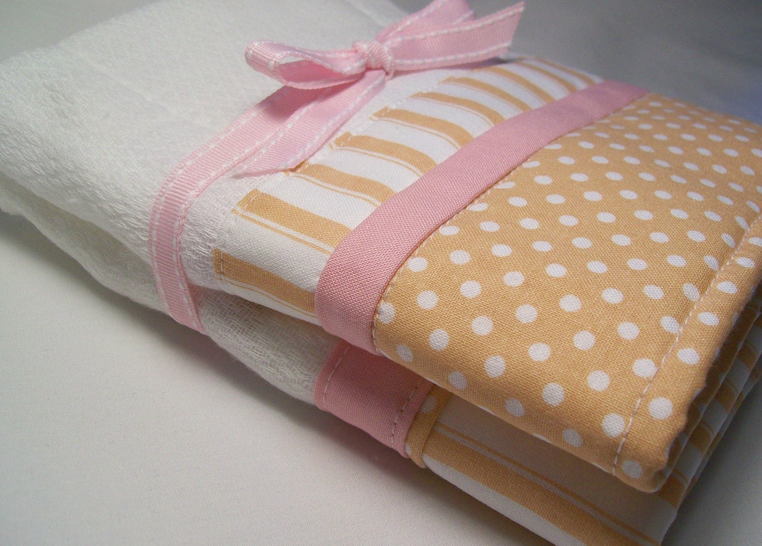 Baby Girl Burp Cloths Tan with Pink Trim Made To Order Set of Two Personalized