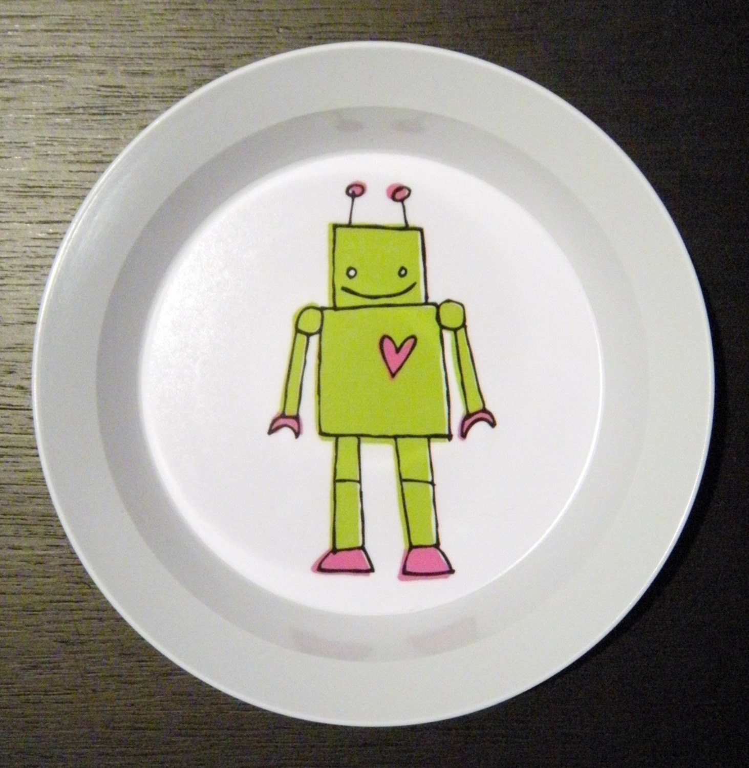 Melamine Robot Bowl / Green and Pink