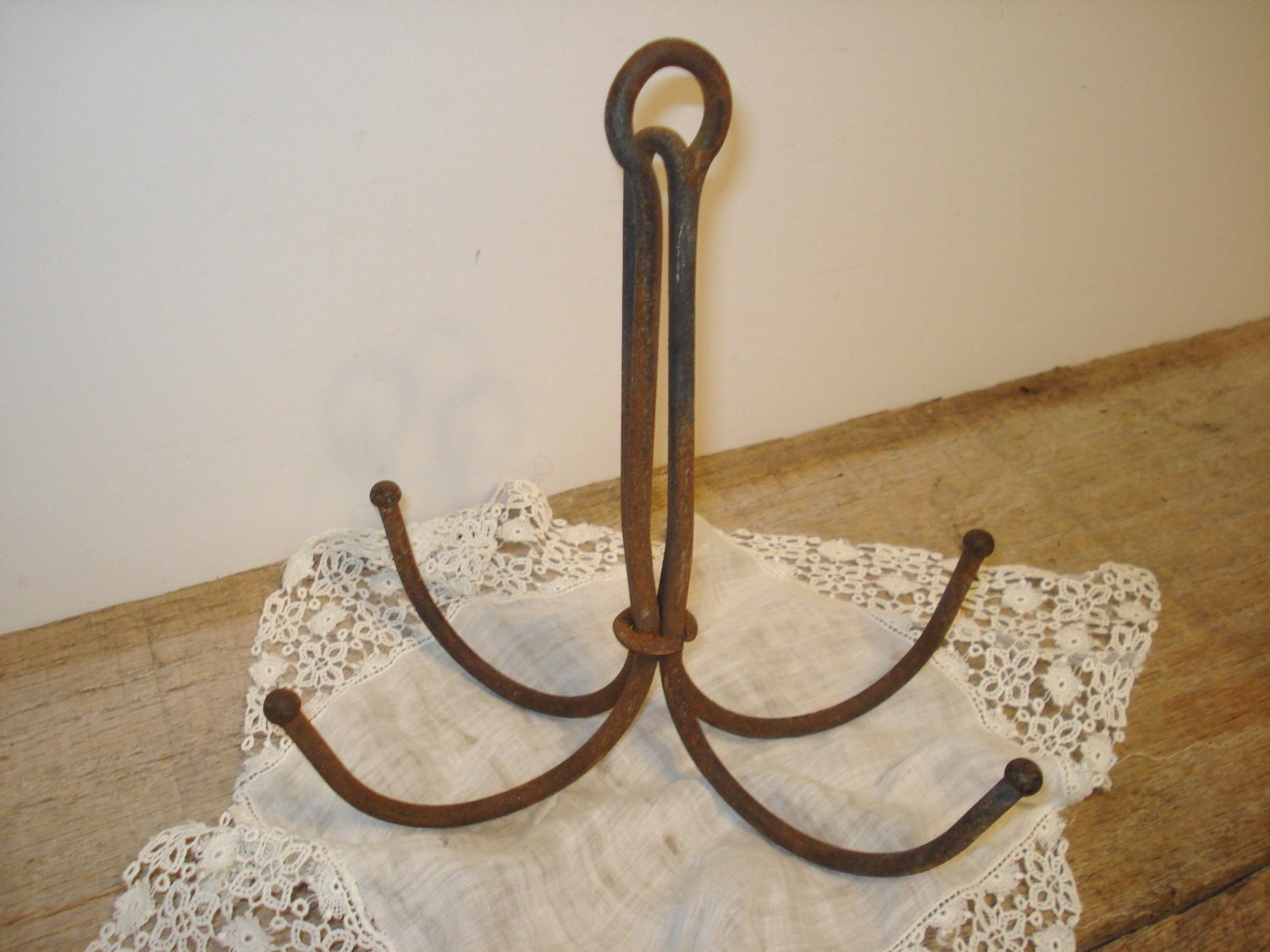 Vintage Rustic Cast Iron 4 Way French Hook