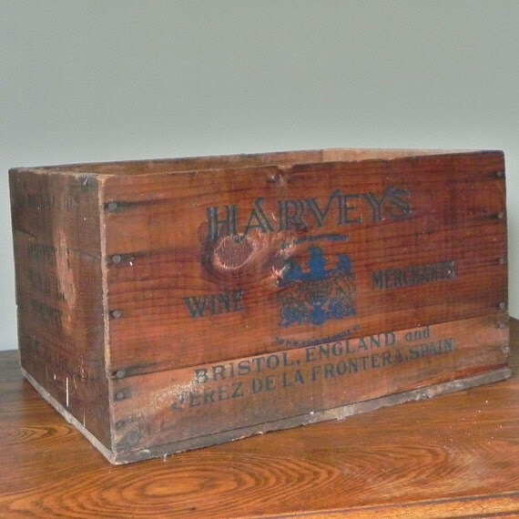 Vintage 1940s wood wine shipping crate Harveys by jollytimeone