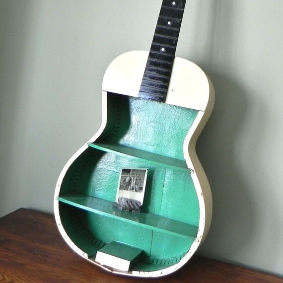 RESERVED FOR AndreaRawr  Vintage guitar shelf painted green, white and black