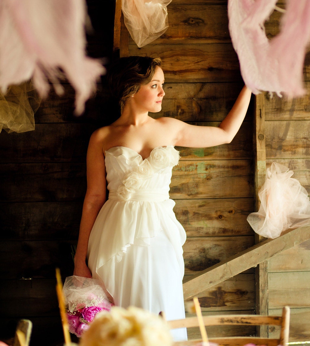 Romantic Silk Wedding Gown - Pocket Full of Posey - Made To Order Floral Wedding Dress