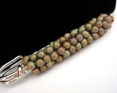 Beaded Shawl Pin - Khaki and Grape