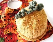 Knit Baby Hat and Bib Set - Fall Harvest