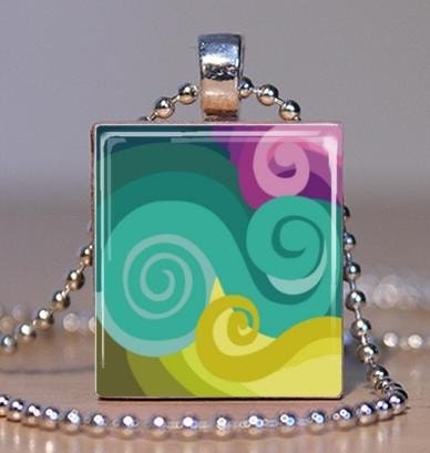 Scrabble Pendant - COLORFUL SWIRLS